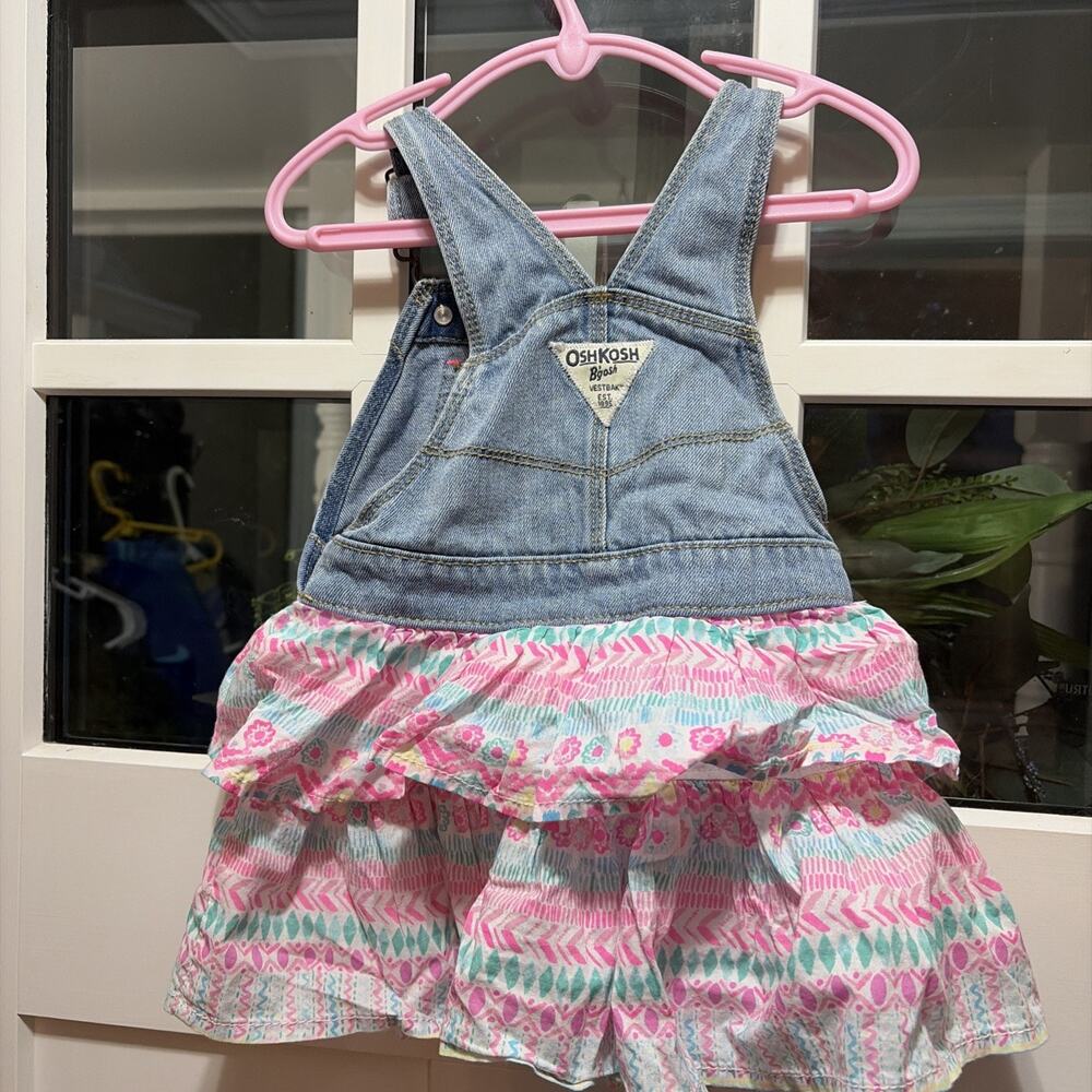 Oshkosh B'gosh Vestbak Tiered Layered Denim Overalls Dress Jumper 18 months Girl